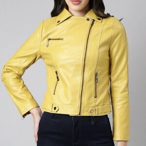 Zara girls outerwear collection Yellow Leather Jacket